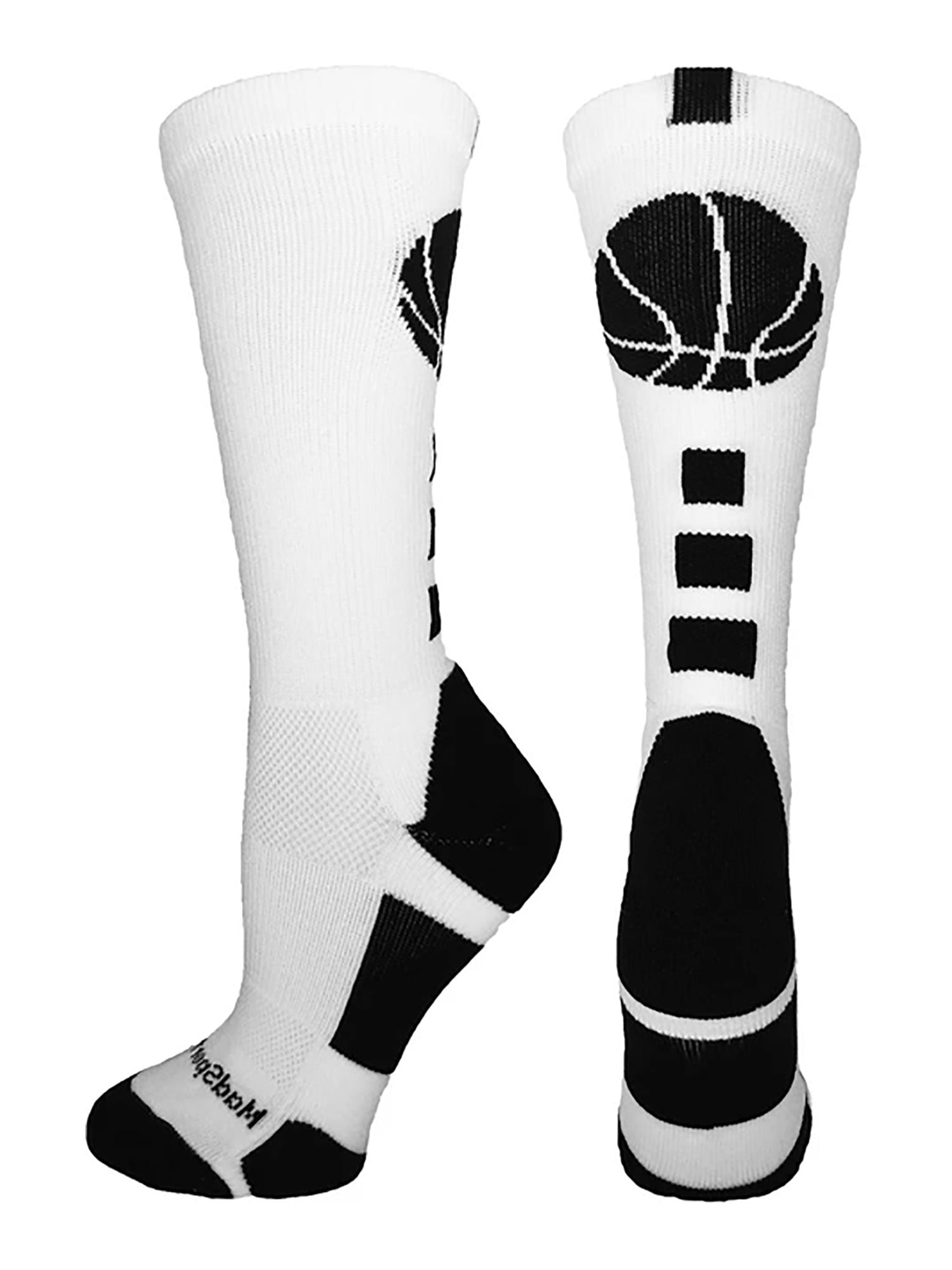Basketball Socks with Basketball Logo Crew Socks (White/Black, Small ...