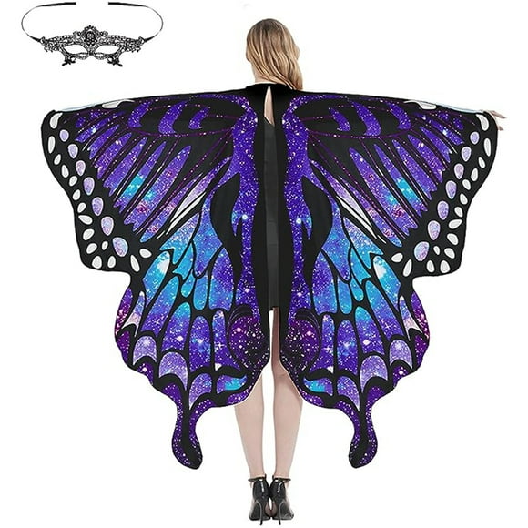 Butterfly Costume Ladies,Halloween Costume Cape with Hood,Disguise Butterfly Wings Carnival Costume Ladies with Face Coverings