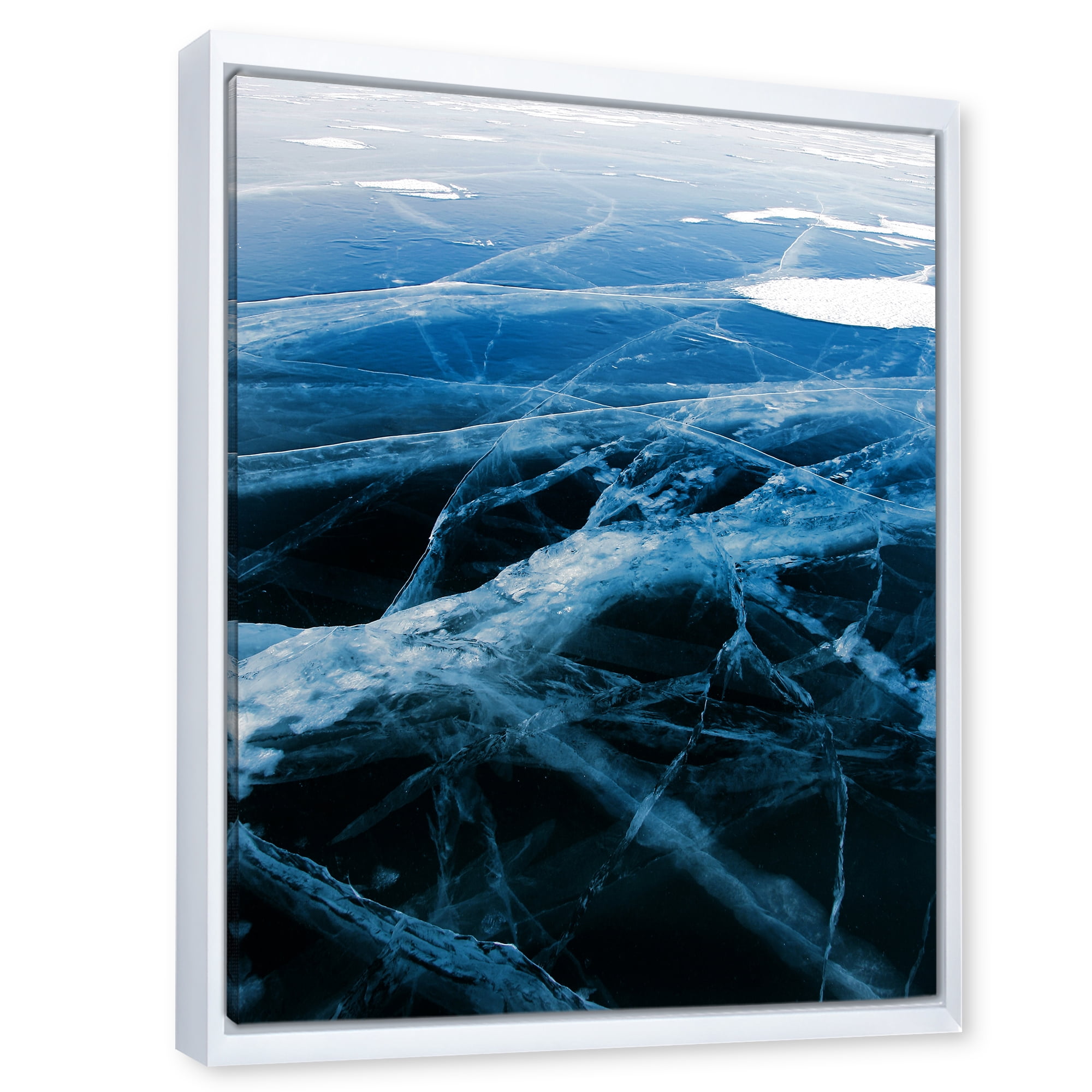 Designart 'White and Blue Ice Structure II' Modern Framed Canvas Wall Art Print