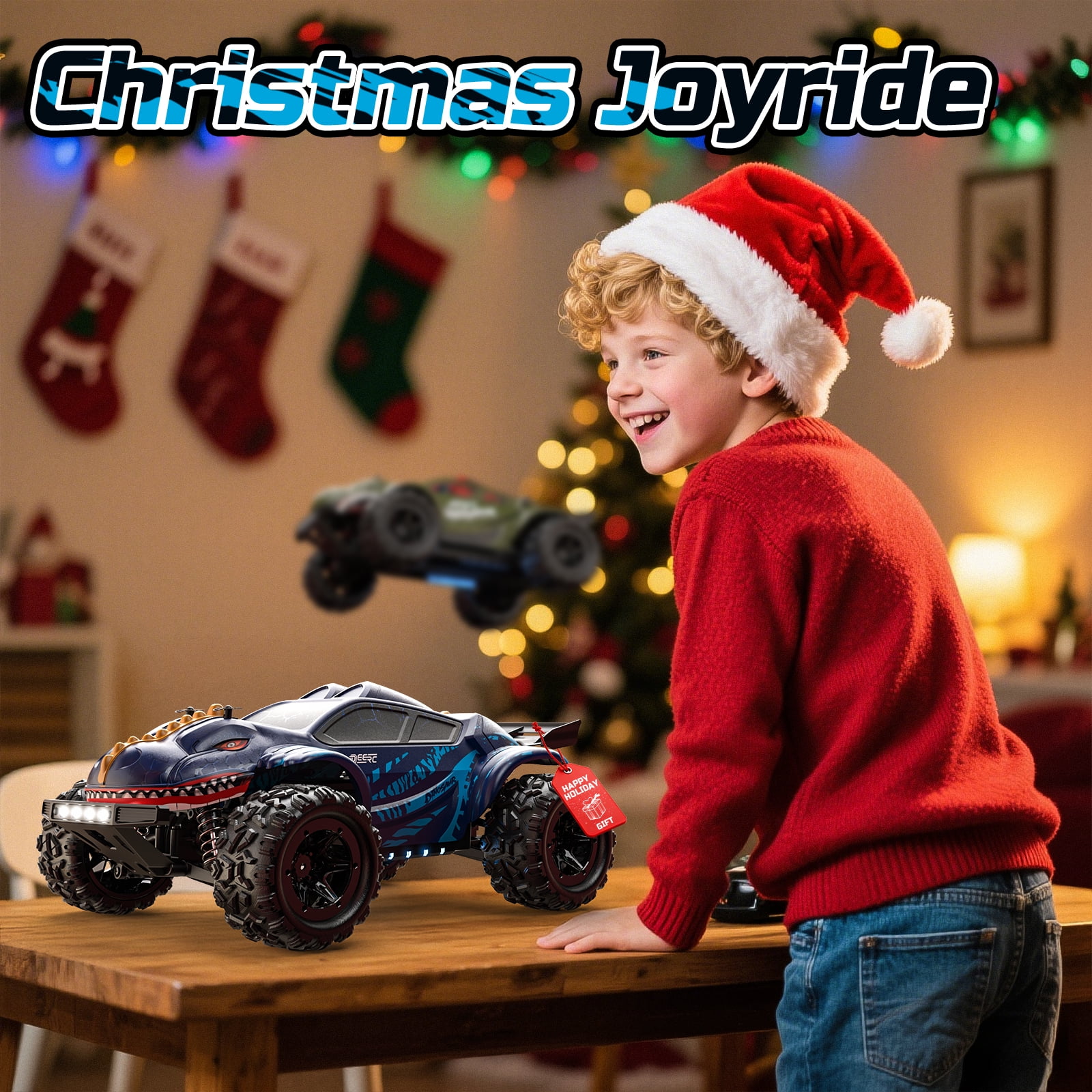DEERC 9308E 1:16 Fast RC Cars for Boys Age 8-12 RC Monster Truck 40 KPH,All Terrain 4WD High Speed Dinosaur Truck 2 Car Shell,2.4Ghz Off-Road Remote Control Cars with 2 Batteries, Toy Gift for Kids