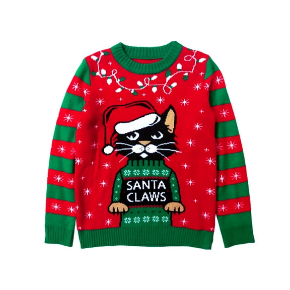 Tstars Unisex Santa Claws Cat Ugly Christmas Sweater Funny Men Women Festive Holiday Sweater