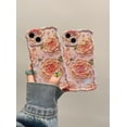 thumbnail image 6 of Case for iPhone 11, Colorful Retro Oil Painting Peony Flower Laser Glossy Pattern Cute Curly Waves Edge Exquisite Phone Cover Stylish Durable TPU Protective Case for Girls Women - Pink#4, 6 of 12