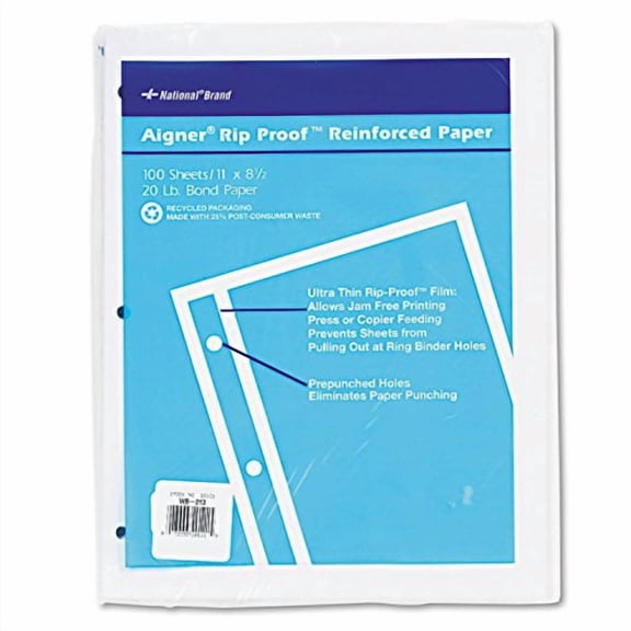National 20121 Rip Proof 20-lb Reinforced Filler Paper Unruled 11 x 8-1/2 WE 100 Sheets/Pk