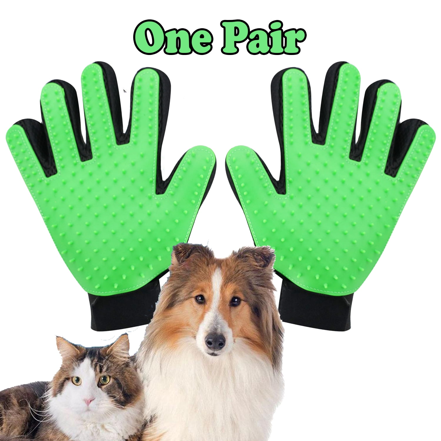 VeniCare Pet Grooming Gloves Brush Dog Cat Hair Remover Mitt Massage Deshedding 1 Pair Green
