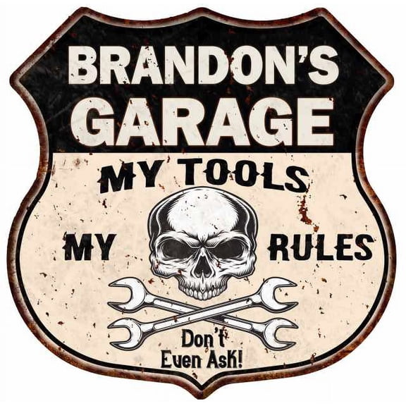 BRANDON'S Garage My Tools My Rules Skull 12x12 Metal Sign 211110025071