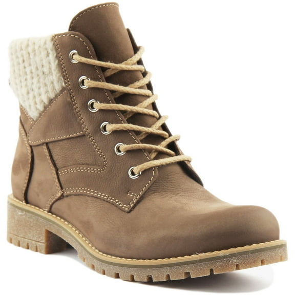 JUSTINREESS Sophia Women's Leather Lace Up Hiker Ankle Boot In Khaki Brown Size 5