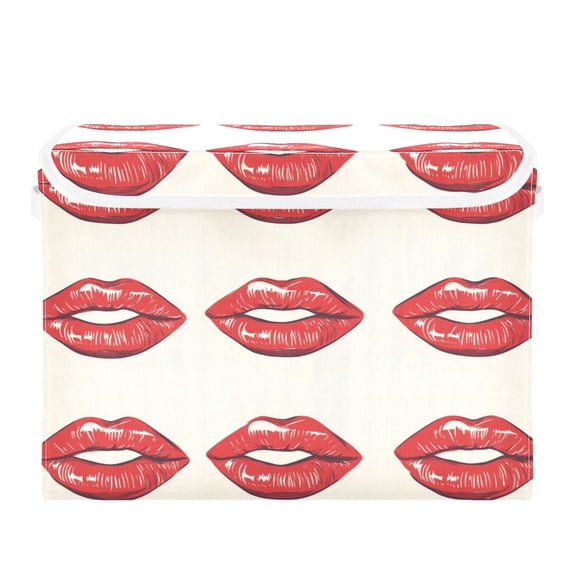 Storage Box With Lid 16.5x12.6x11.8In Foldable Stacked Household Storage Box Red Lip Pattern