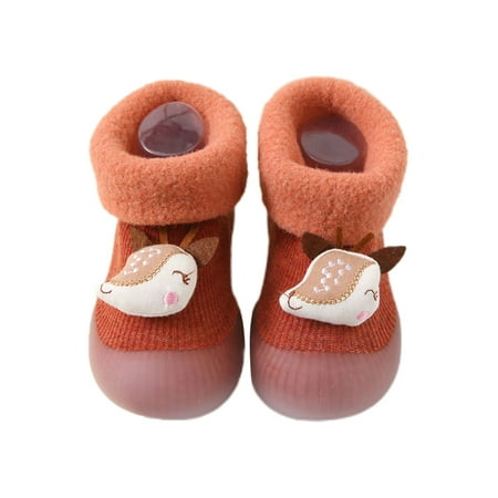 

Daeful Girls Boys Sock Shoes Rubber Sole Socks First Walker Floor Slippers Casual Cartoon Home Shoe Indoor Slipper Orange Red 6C