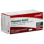 Leader Migraine Relief Coated Caplets, 100 Count – Pain Relief with Aspirin