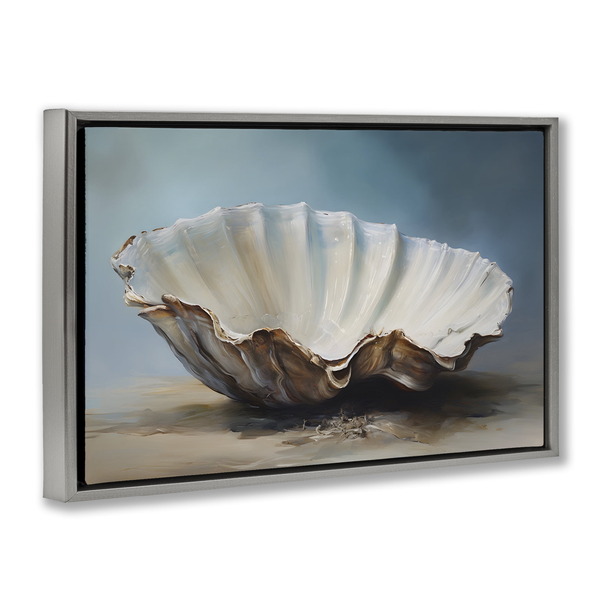 Stupell Industries Neutral Beach Seashell Nautical & Beach Painting Gray Floater Framed Canvas Art Print Wall Art, 31 x 21
