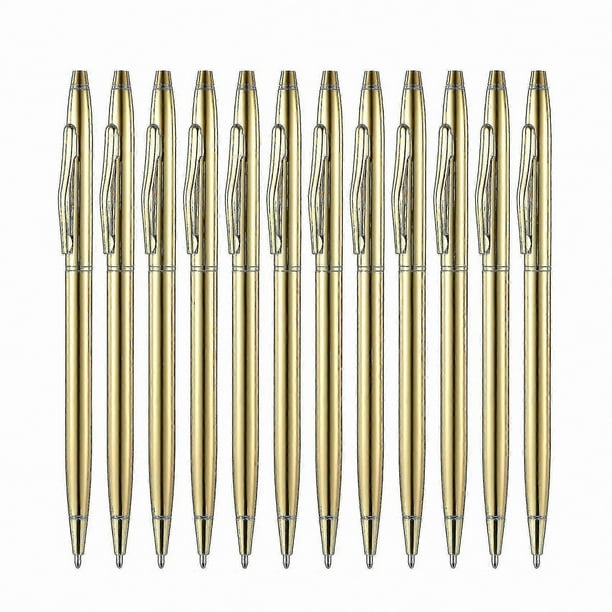 12-Pack Metallic Ballpoint Pens, Gold Finish, Black Ink, Medium 1mm Point, Retractable Design for Everyday Use