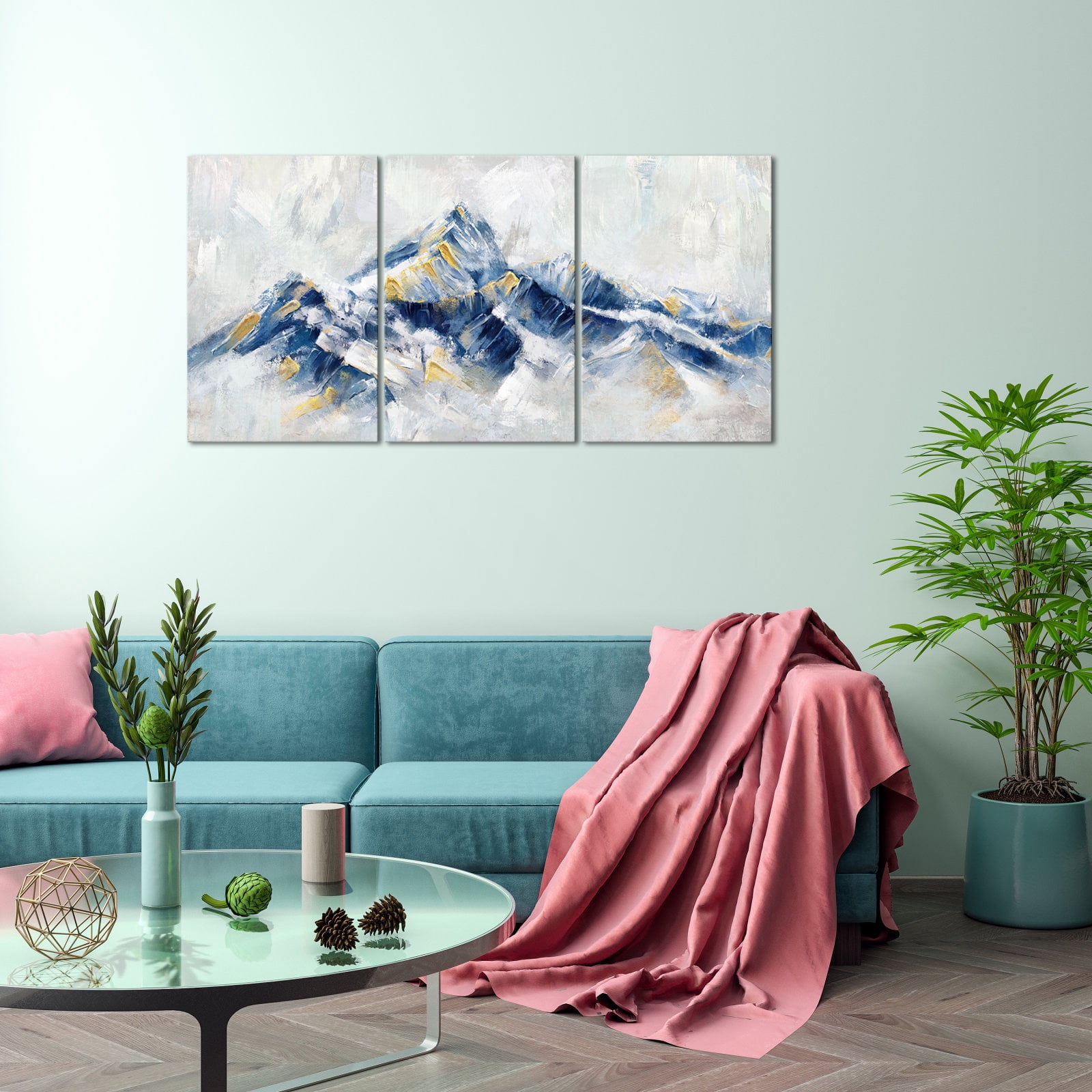 Visual Art Decor Blue Decor Large Abstract Framed Canvas Wall Art 3 Piece Mountain Landscape Bedroom Living Room Home Decorations Paintings Pictures Prints Modern Artwork 16"x 24"x 3 Pcs