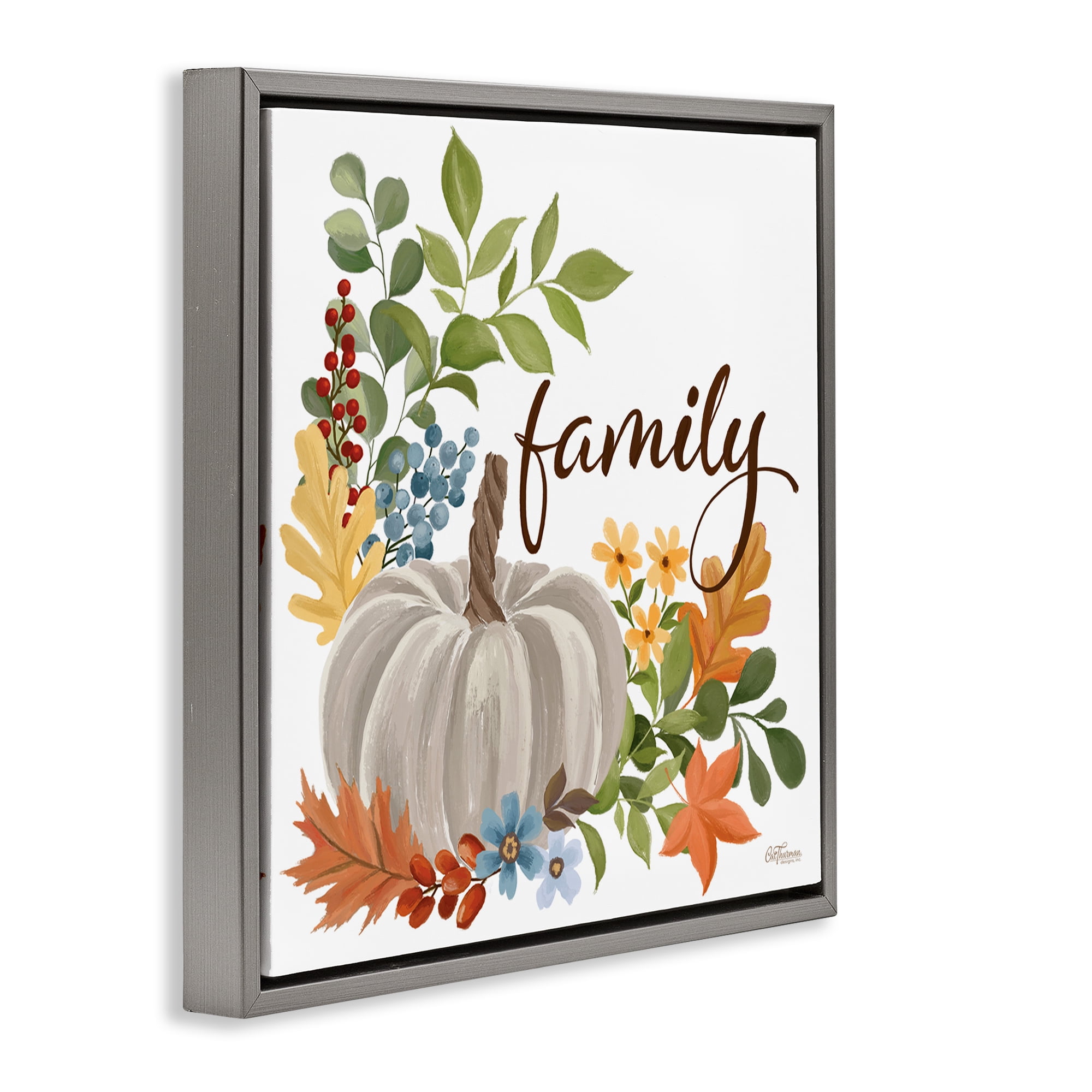 Stupell Industries Autumnal Family Pumpkin Holiday Painting Gray Floater Framed Art Print Wall Art, 18 x 18