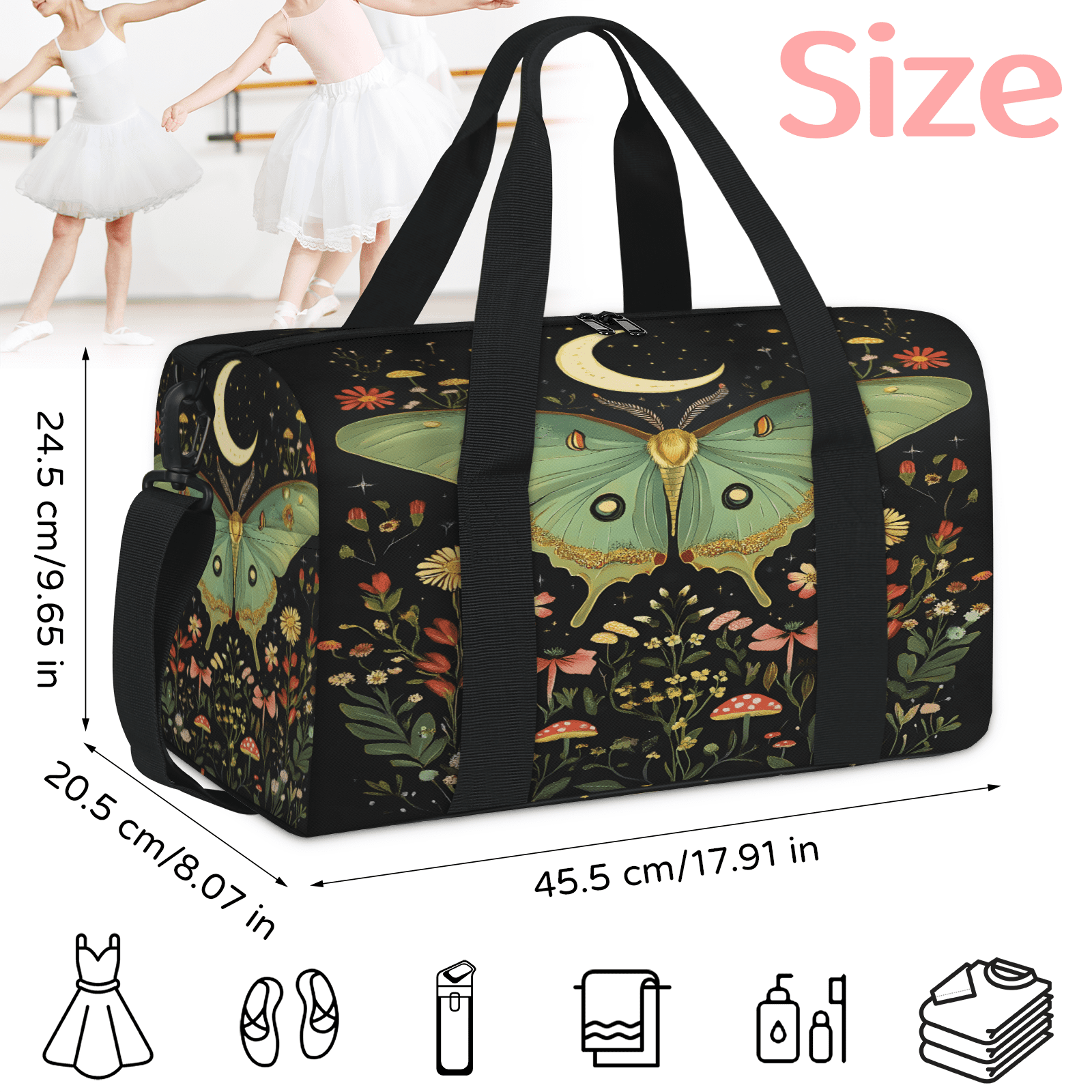 Herdesigns Butterfly Gym Bag for Women, Floral Duffle Bag for Travel Sport, Lightweight Waterproof Carry on Weekender Overnight Dance Yoga Workout Bags
