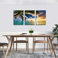 thumbnail image 3 of Abstract Ocean Sea Wall Art Art - Abstract Sunset Palm Landscape Blue Sky Wall Art Canvas Print Framed Picture Painting for Room Home Decorations (B-3pcs,12"x16"x3pcs), 3 of 6