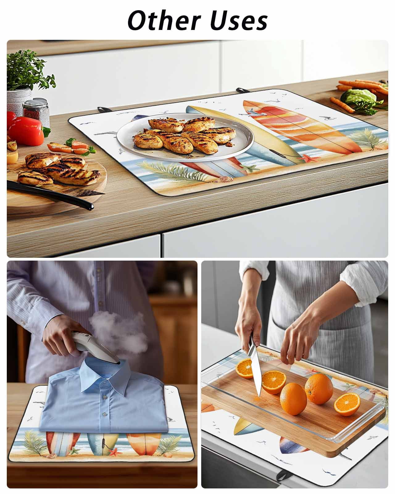 Stove Top Covers for Electric Stove 24x21 Inches, Blue Coastal Heat Insulation Fireproof Glass Cooktop Protector, White Seagull Summer Canoeing Starfish Countertop Stovetop Cover for Kitchen