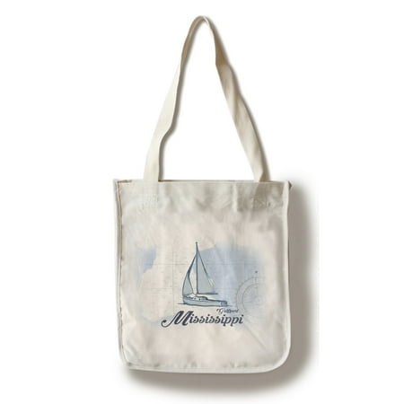 West Gulfport Mississippi Gulfport, Mississippi - Sailboat - Blue - Coastal Icon - Lantern Press Artwork (100% Cotton Tote Bag - Reusable) ()