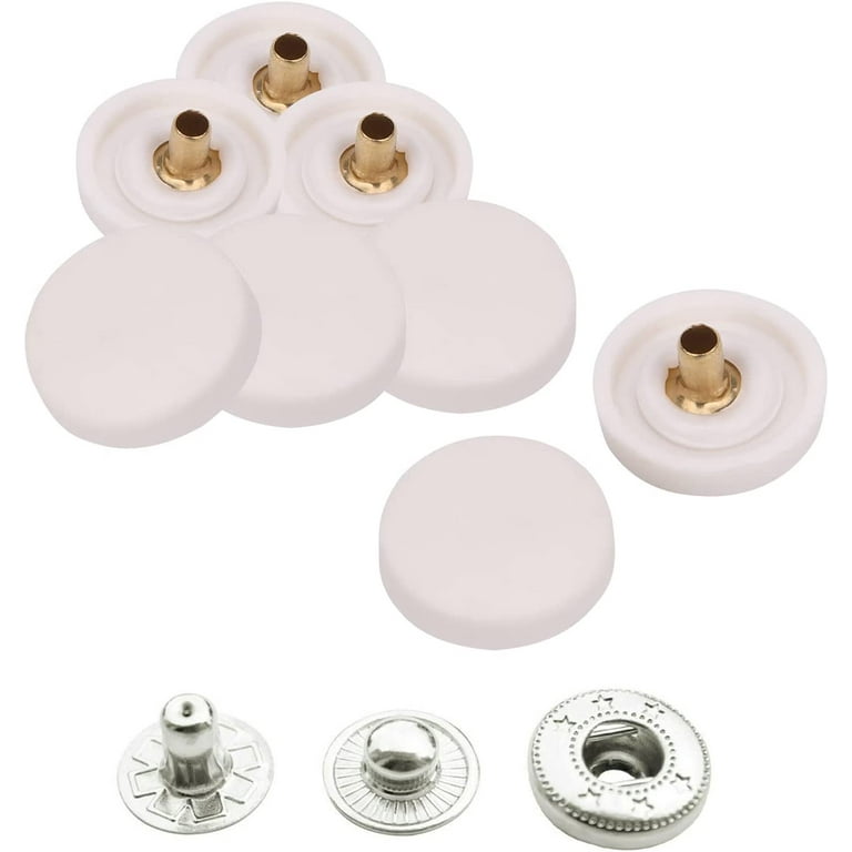 Trimming Shop 15mm S Spring Press Studs Snap Fasteners Plastic Cap with Silver Metal Back Snap Buttons - White, 10pcs, Size: 15mm with Fixing Tool