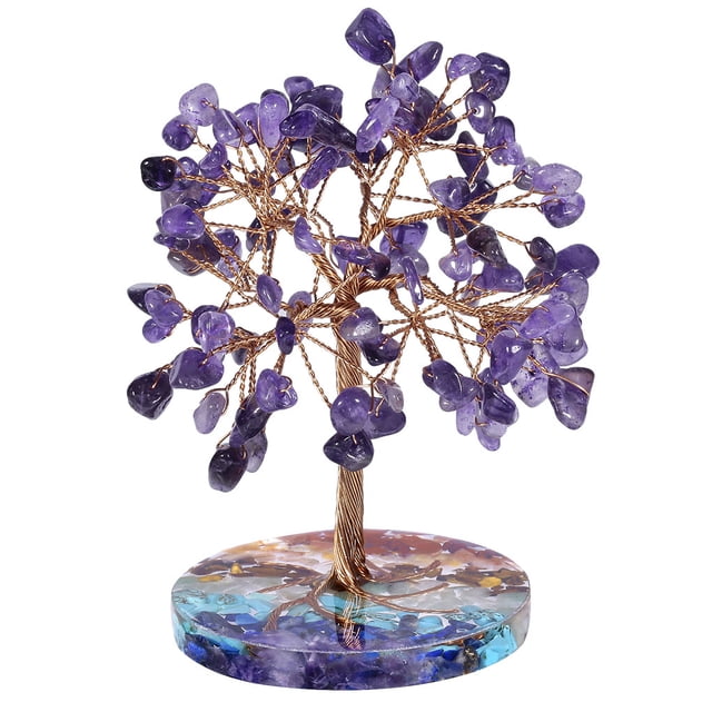 Xinxinyy Stylish Home Accents Exquisite Crystals Stones Tree Ornament Handmade Materials purple crystal 1Set