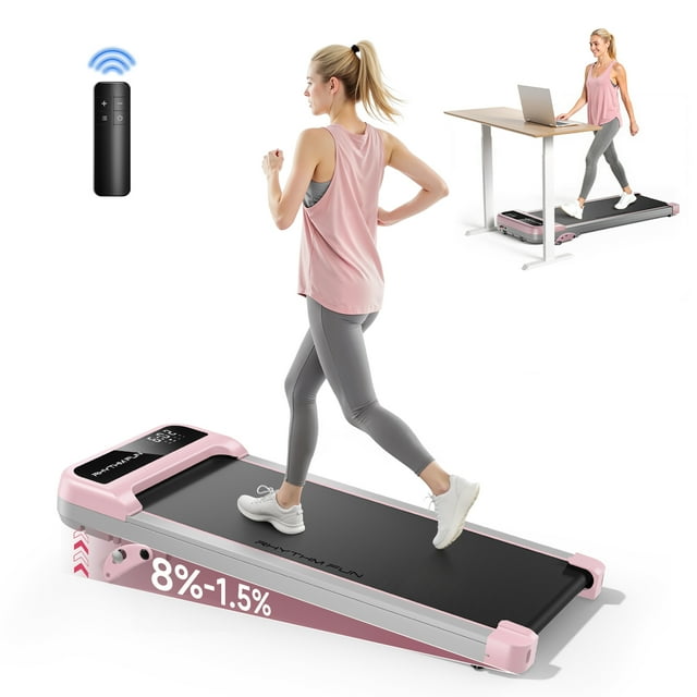 RHYTHM FUN Treadmill with Incline, Walking Pad for Home and Office, 2.5HP Low Noise Under Desk Treadmill with Remote Control, LED Display, Pink
