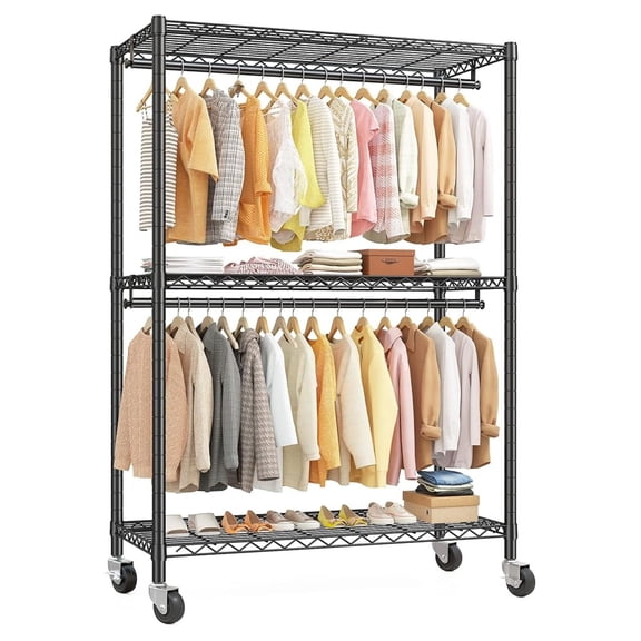 Clothes Rack, 81" H Clothing Racks for Hanging Clothes, Garment Rack with Wheels and Adjustable Feets, Max Load 440LBS, Black