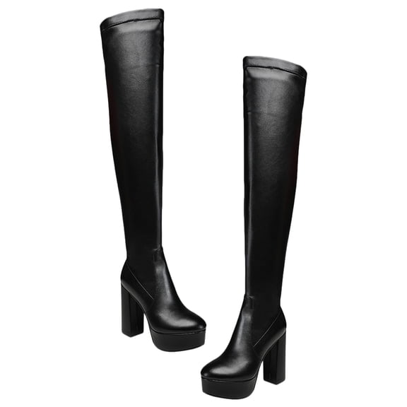 Himition 1 Pair of Delicate Autumn Winter Boots Exquisite Female Thick Heel Boots (Black)