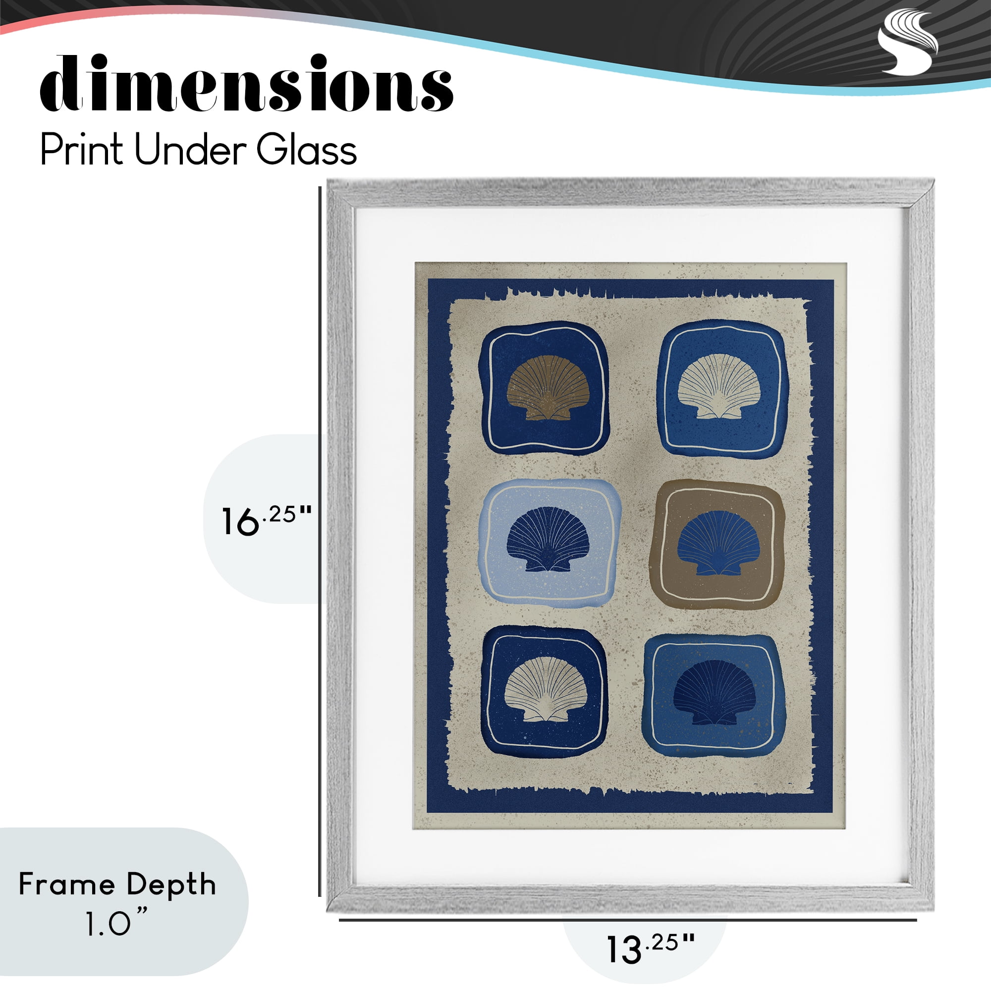 Stupell Industries Nautical Block Shells Gray Framed Print Under Glass, design by Julia Frost