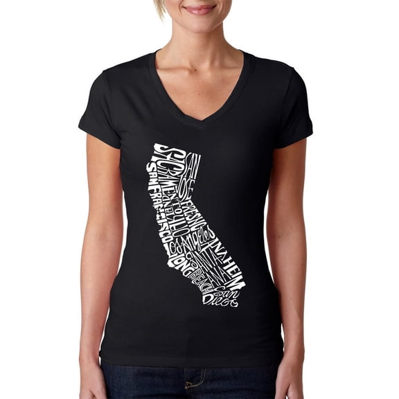 LA Pop Art Women's Word Art V-Neck T-Shirt - California State