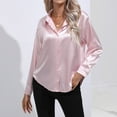 thumbnail image 2 of Long Sleeve Shirts for Women Satin Imitation Silk Shirt Solid Color Lapel Button Down Casual Soft Dressy Tops, 2 of 5