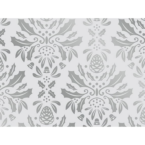 Pack of 1, Silver Damask 30" x 833' Full Ream Gift Wrap (Metallized) for Holiday, Party, Kids' Birthday, Wedding & Special Occasion Packaging