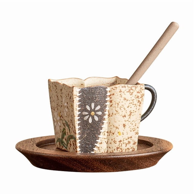 Taza de café con diseño floral elegante pintada en oro - Forma de loto cuadrada - Taza de té de la tarde de 80 ml