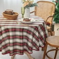 thumbnail image 4 of Christmas White Plaid Waterproof Tablecloth – Classic Woven Check Design – Holiday Dining Table Cover for Xmas Parties, Stain-Resistant & Durable, 60" Round, 4 of 6