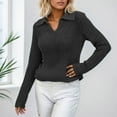 thumbnail image 2 of Womens sweaters v neck lapel collar Stylish Pullover Sweaters soft Autumn winter comfy long sleeve knitted sweaters for ladies, 2 of 6