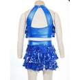 thumbnail image 4 of HULIJA Kids Girls Sequin Metallic Crop Top with Skirt Set Jazz Latin Dance Outfits 2 Piece Royal Blue 14, 4 of 7