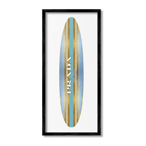 Stupell Industries Fashion Glam Surfboard Nature Painting Black Framed Art Print Wall Art, 10 x 24