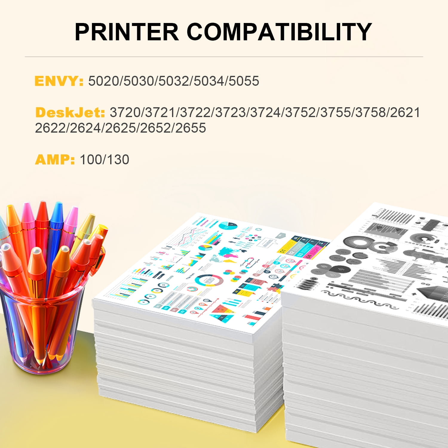 Printer Ink 65 for 65XL 65 XL Combo Ink Cartridge for 65 Ink Compatible with DeskJet 3772 3752 3755 Envy 5055 5010 5000 Printer