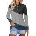 thumbnail image 2 of Womens Long Sleeve Polo Shirts Color Block V Neck Collared, Fall Casual Tunic Tees for Weekend Navy M, 2 of 6