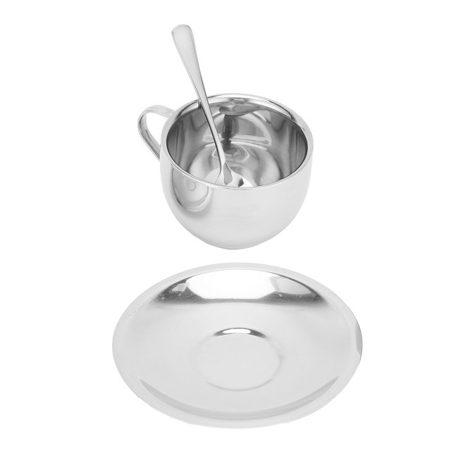 Taza de Café ANGGREK Juego de Tazas de Acero Inoxidable con Plato y Cuchara para Capuchino Chocolate Caliente Té Leche