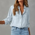 thumbnail image 2 of Stichou Long Sleeve Denim Shirt Women Button Down Chambray Shirt Casual Snap Jean Shirts Blouse Top Light Blue S, 2 of 4