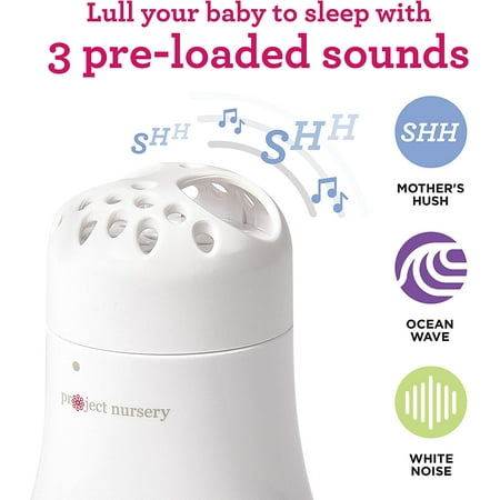 Project Nursery - Hush Baby Sound Soother with 3 pre-loaded sounds and flexible clip - White