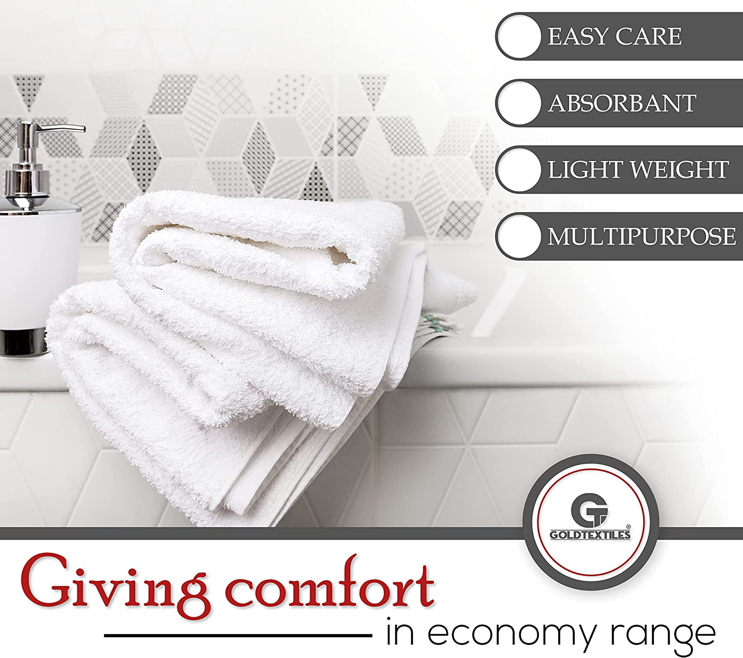Bath Towels 20x40 4.00 lb Wt, 100% Cotton Economy 10's cheaper HOTEL/Motel  White, open end yarn. Starting at $8.99/Dozen