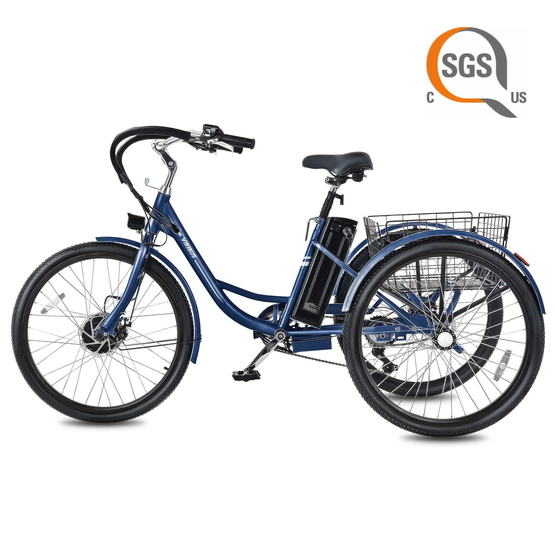 Viribus 26" 350W Electric Tricycle for Men Women with 7 Speeds 36V 13Ah Battery UL 2271 Blue