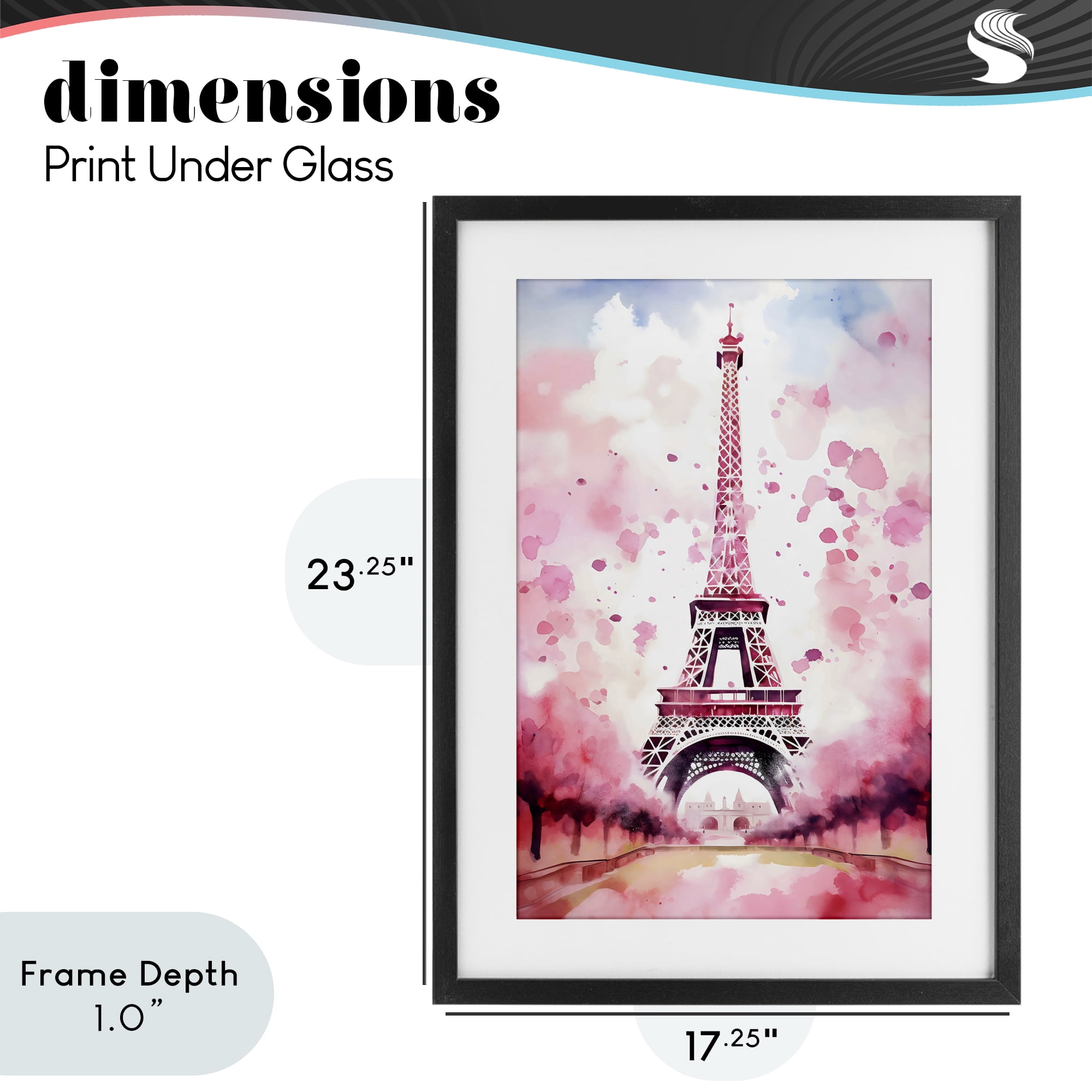 Stupell Industries Blush Watercolor Eiffel Tower Black Framed Print Under Glass, design by Creative Studio