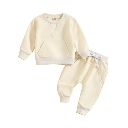 

Fshinging Toddlers Outfits Boys Girls Long Sleeve Solid Tops Pants Fall Clothes Child Kids