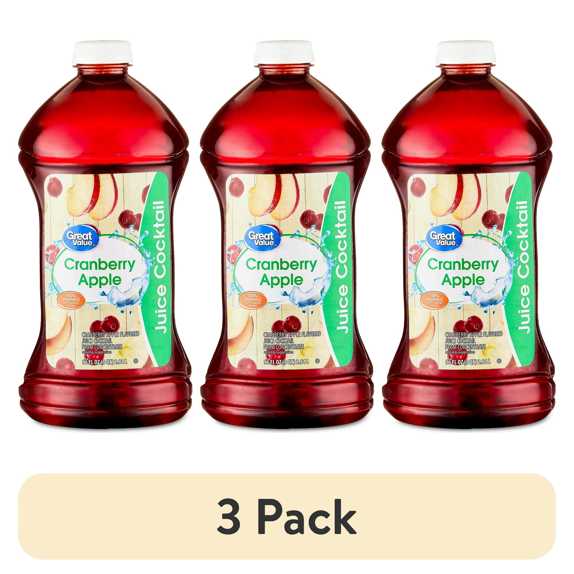 (3 pack) Great Value Cranberry Apple Juice Cocktail, 96 fl oz