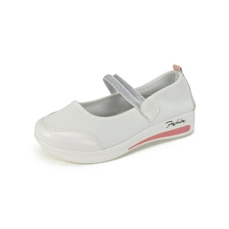 

Welliumy Womens Mary Jane Platform Walking Shoes Comfort Casual Shoe Sports Sneakers Work Breathable Elastic Band Wedges White 10