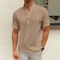 thumbnail image 2 of AHTJRT Mens Embroidered Breathable Short Sleeve V Neck Casual Shirts Khaki S, 2 of 6