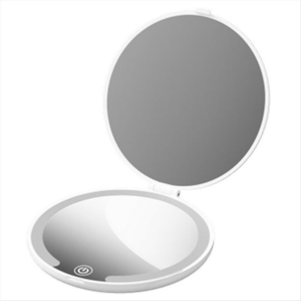 Espejo de Maquillaje LED Compacto de Viaje, Recargable, Pequeño, Plegable, con 3 Luces de Colores y Batería Integrada de 600 MAh.