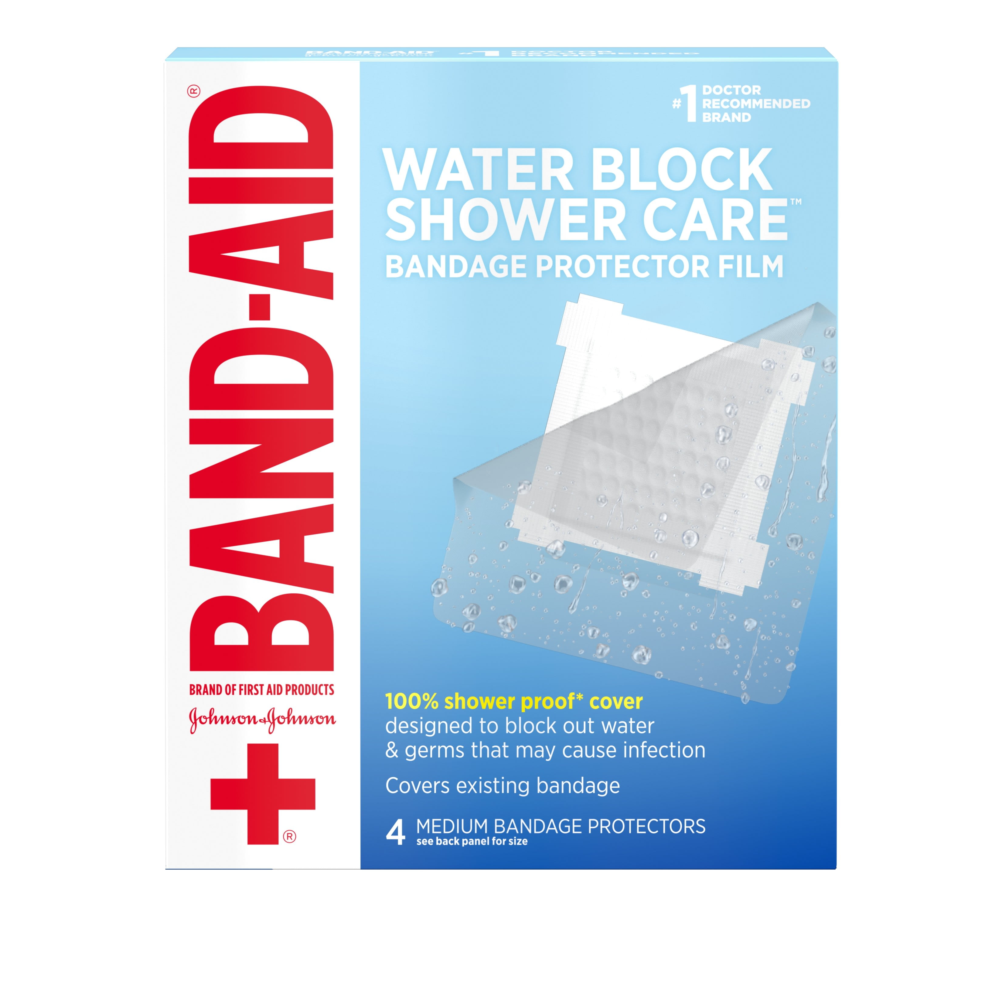 Band-Aid Brand Water Block Shower Care Bandage Protector, Medium, 4 ct