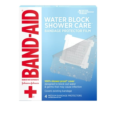 Band-Aid Brand Water Block Shower Care Bandage Protector, Medium, 4 ct